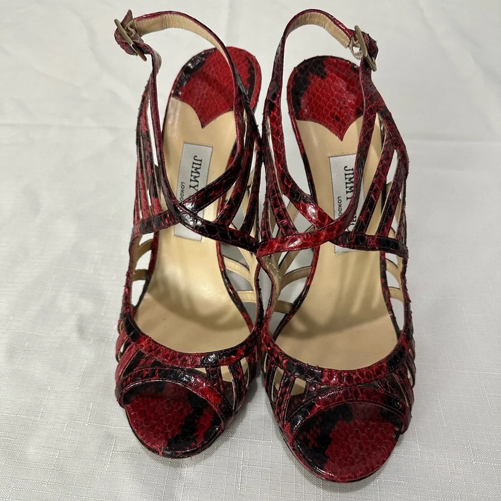 Jimmy Choo Red & Black Snakeskin Heels 39.5